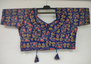 Readymade Printed Cotton Saree Blouse for Women | Short Sleeve with Back Tie-Up | Size 36 | Multiple Color Options | Pack of 1 Pc