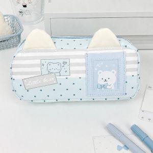 FLYING Thiết kế tai mèo Hộp đựng bút chì với cửa sổ trong suốt In hình gấu Túi đựng bút Dễ thương Đa lớp Túi đựng văn phòng phẩm Quà tặng