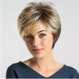 ใหม่ข้ามพรมแดนขายดียุโรปและอเมริกาวิกผมการค้าต่างประเทศผู้หญิงแฟชั่นผมสั้นตรงสีบลอนด์ไล่ระดับสีน้ำตาล