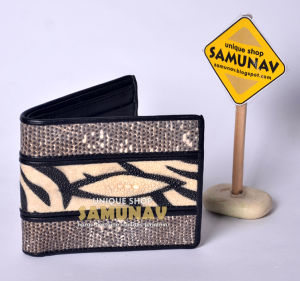 Dompet Kulit ikan Pari dan kulit Biawak Motif Harimau Putih Diamond