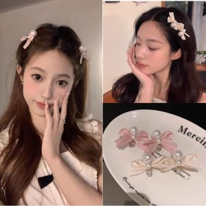 SFJHF Elegant Bow Pearl Hairpin Trendy Y2k Bowknot Hair Clips Fashion Side Clip Bangs Pearl Clips Hair Accessories