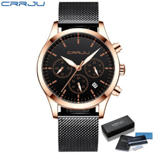 CRRJU Jam Tangan Pria Chronograph Aktif Olahraga Fashion Date Anti Air Jam Tangan Kulit 2193