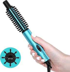 FareryThermal Brush Curling Iron 3/4 Inch Heated Round Brush for Volumizing and Small Curls Travel Size Hot Brush for Short & Thin Hair Dual Voltage One Heat 392 ° F Touch-ups Blue
