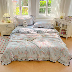 Bedding four-piece set Class A double-layer yarn lace summer quilt air conditioner quilt small fresh flower run thin quilt four-piece set (bed sheet * 1 thin quilt * 1 pillowcase * 2)