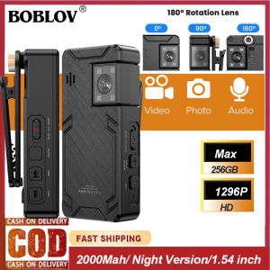 BOBLOV A24 Body Camera Max 256GB HD 1296P 180° Rotate Side Lens  8H Recording with IR Night Vision  Mini Police Video Camera Video Audio Recorder Camcorder  For Vlogging Daily Delivery Sports