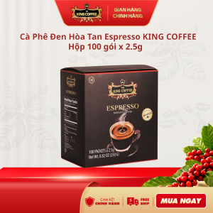 Cà Phê Đen Hòa Tan Espresso KING COFFEE - Hộp 100 gói x 2.5g - Arabica café hòa tan đậm hương vị cà phê Ý