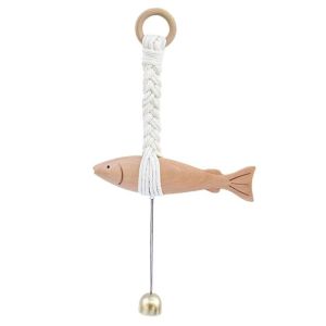 KNQ12 Marine Beach Themed Wood Fish Sculpture With Bell Hand Carved Fish Wall Hanging Decor Door Pendant Rustic Fish Door Chimes Lake House