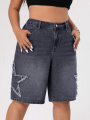 Bermuda Shorts Jorts High Waist Denim For Women Y2K Street Fashionable Star Printed Brushed. 
