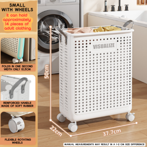 Foldable Laundry Basket with Wheels Dirty Clothes Large Basket Waterproof Storage Bathroom Basket