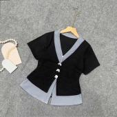 Set bộ Bigsize Nữ áo kiểu tay ngắn cổ tim phối viền gắn nơ mix chân váy bèo có quần bảo hộ - SET977