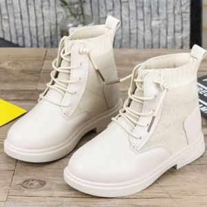 2020 Autumn and Winter Childrens High-top Socks Shoes for Girls and Boys Plus Velvet Warm Childrens Shoes for Childrens School Students Black and White Leather Lace-up Martin Boots