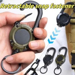 Protable Easy Pull Wire Rope Buckle Key Storabge Ring Elastic Anti Lost Belt Buckle Outdoor Backpack Retractable Rope Carabiner Climbing