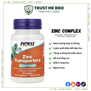 ✅Viên uống kẽm NOW Zinc Transporters • Mix gluconate + methionine + picolinate + glycinate • Tăng cường miễn dịch