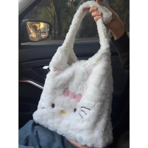 ZEEMIN Christmas Sanrio Kawaii Hello Kitty Casual Tote Bags Soft Aesthetic White Plush Handbags Women New Versatile Shoulder Bag Girls Lolita Bag