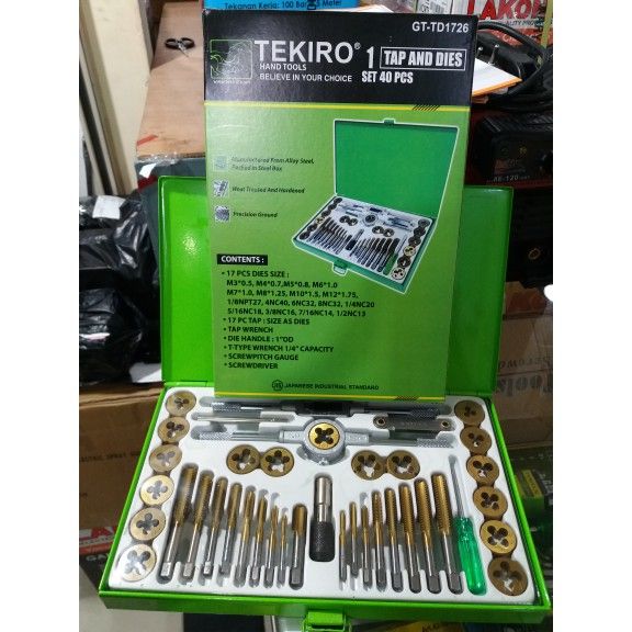 PEMBUKA BAUT RUSAK HAND TAP AND DIES SET 40 PCS SENAI ULIR DRAT BAUT