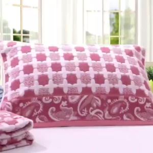 Pink cotton pillow towel cover with removable textile layer for bedroom dormitory or guest room.