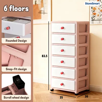 【StoreSmart】READY STOCK 3-6 Tier Bedhead Storage Cabinet Drawer Cabinet Mobile File Cabinet with Wheels Kitchen Storage Dresser Cabinet meja sisi katil 收纳柜