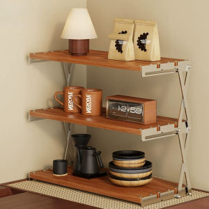 Desk Shelf Organizer 3 Tiers Wood Compact Desk Organizer Small Foldable Storage Rack Multifunctional Camping Shelves