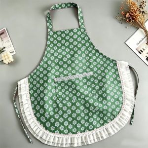 HEALMEYOU Lace Design Ruffled Trim Apron Stain-proof Canves Work Clothes Breathable Household Apron For Kitchen