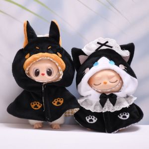 NHG Doberman Pinscher Labubu Dolls Cloak Cat Maid Handmade 17cm Plush Dolls Clothes Toy Outfit DIY Sitting Labubu Time Cloth Cotton Doll Accessories