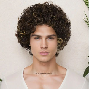 Short Synthetic Hair Wigs Natural Orange Afro Curly Wig for Men Halloween Daily Party Cosplay Ice Spice Costume Heat Resistant
