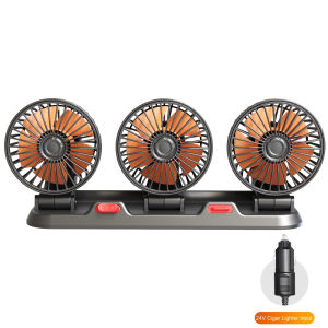 Car Fan 24V Three Headed Auto Cooling Air Fan 360 Degree Rotation Powerful Quiet 2 Speed 12V/24V Car Truck Special Powerful Cooling Fan