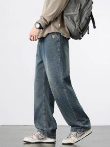 Spring Autumn American Retro Straight Jeans Men Streetwear Korean Fashion Loose Baggy Wide Leg Denim Pants Male Casual Trousers2026