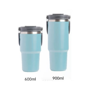 Stainless Steel Handheld Thermos Insulated Vacuum Tumbler Hot or Cold Mug Bottle with Straw Handle
