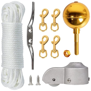 Professional Heavy Duty Flagpole Pulley System 50FT Halyard Rope Metal Fasteners Included Suitable for 2" to 2.6" Poles