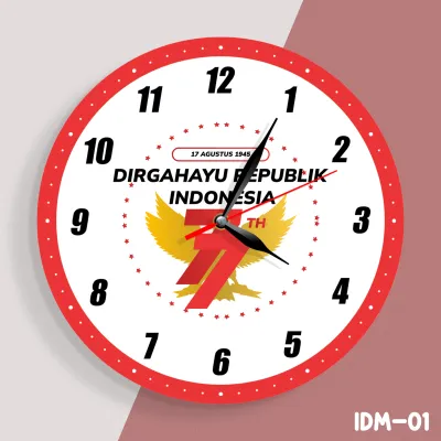 Jam Dinding Custom Kayu Foto Unik Edisi Indonesia Merdeka IDM07