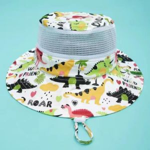 1 x หมวกกันแดดเด็กการ์ตูนพิมพ์หมวกกันแดดเด็กใหม่ตาข่ายกว้างเด็กหมวกชาวประมงระบายอากาศหมวก