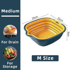 WestGoods 6-In-1 Kitchen Strainer Set Double-Layer Baskets Fruit Vegetable Wash Draining Basket Storage
