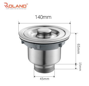 Nắp bầu xả chậu rửa chén Roland inox 304 và nhựa ABS D140mm được làm bằng Inox 304 sáng bóng chống rỉ chống mòn