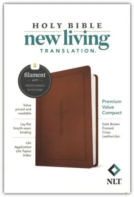 NLT Premium Value Compact Bible Filament Enabled Edition Soft imitation leather Dark Brown Framed Cross
