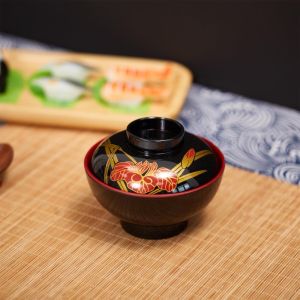 MODERNLUX With Lid Miso Soup Bowl Soup Container Maple Leaf Soup Bowl with Lid Double Color Japanese Flower Bowl Dining Accessories