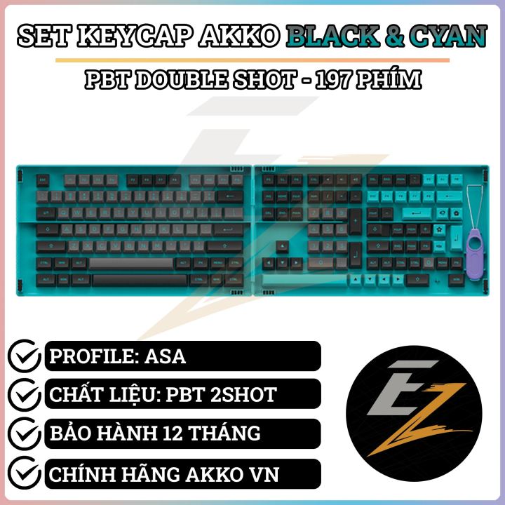 Keycap Cho Bàn Phím Cơ Akko Set – Black & Cyan (PBT Double-Shot/ASA ...