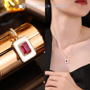  QUEENSUN Custom necklace 10k 14k 18k gold jewellery Ruby True lab grown Diamond Pendant Necklace white gold chain Necklace for women