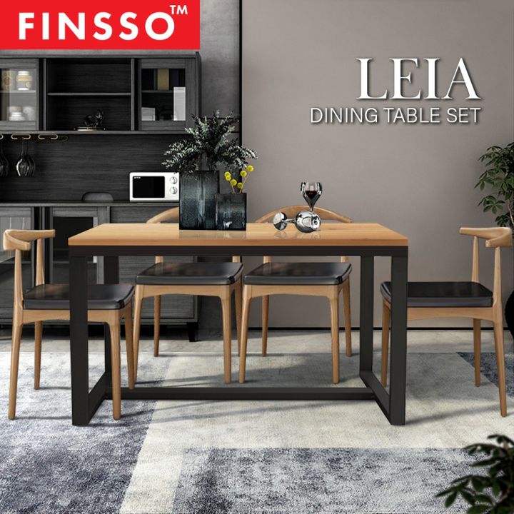 FINSSO LEIA Solid Rubber Wood Dining Table Sets with 4 Dining Chairs