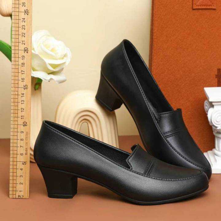 SHUTA】 Ladies Black Shoes For Women With Heels Korean Fashion