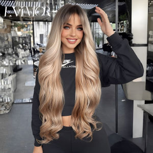 Popular European and American Export Wigs Long wavy hair with bangs gradient brown high-temperature synthetic fiber wig