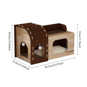 LDECO Multi-hole Felt Cat Bed & Villa - 2-Tier Cat Tree Houses - With Cat Scratcher & Wear-resistant For Pets