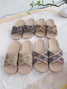WomenS Summer Home Linen Slippers For Indoor Use CoupleS Non-Slip Thick-Soled Wooden Floor Sandals For Men