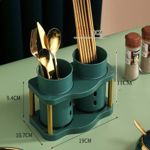 Double Cutlery Tableware Holder Spoon Fork Chopstick Storage Organizer Drainer Tray Bekas Sudu 双筒餐具架