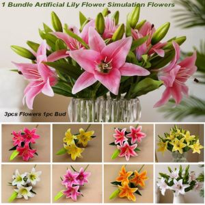 FLYING 1 Bundle with 3pcs Flowers and 1pc Bud Artificial Lily Flower 7 Colors 70cm Simulation Flowers Lily High Qualty Valentines Day Gift Home Decoration
