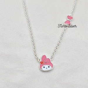 FLORA 0724D - Dây chuyền liền mặt bạc ta hình thỏ My Melody màu hồng đỏ dành cho bé gái