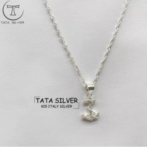 TATA SILVER Sterling 925 Italy Silver Elegant Studded Anchor Necklace NP-050