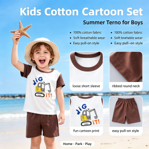 AILEBE Kids Sets 100% Cotton Cartoon Print Short Sleeve Top Shorts Set Soft Breathable Summer Wear Easy Pull On Style Pambahay OOTD For Baby Boys 0-5 Years