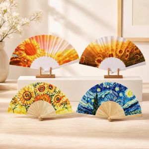 DNFIWN3 Handheld Folding Fan Sunflower Collapsible Cloth Fan Art Craft Retro Dance Fan Party Decoration