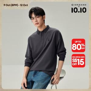 Giordano Beau Monde Men Sailboat embroidery long sleeve cotton polo shirt Free Shipping 13016617