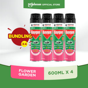 Baygon Aerosol Flower Garden 600ml X4 - Anti Nyamuk & Serangga